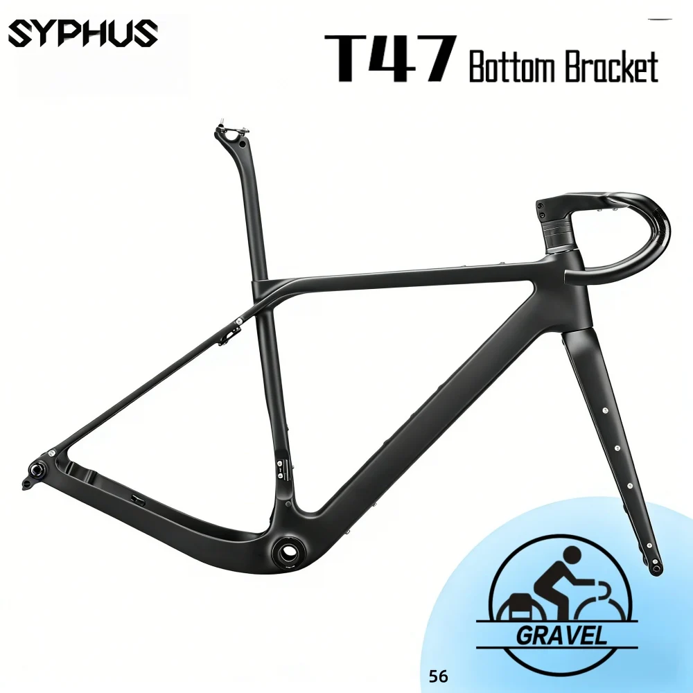 

Syphus Carbon Gravel Frame Flat Mount Disc Brake 700C*50C Threaded T47 Internal Cable Gravel Bicycle Frameset Road Bike