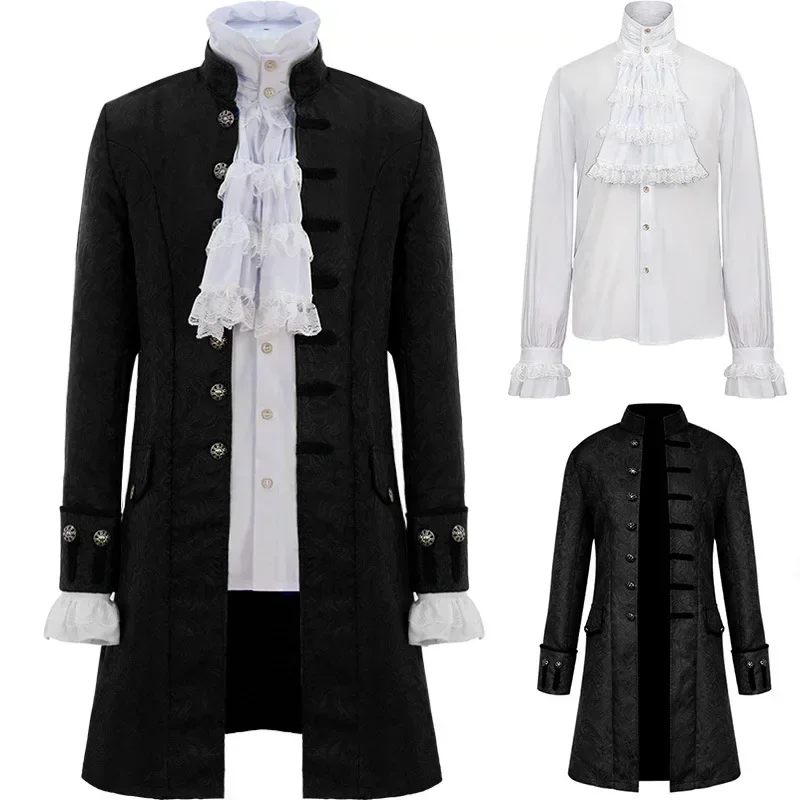 Adult Men Steampunk Trench Coat /Shirt Vintage Prince Overcoat Medieval Renaissance Jacket Victorian Edwardian Cosplay Costumes