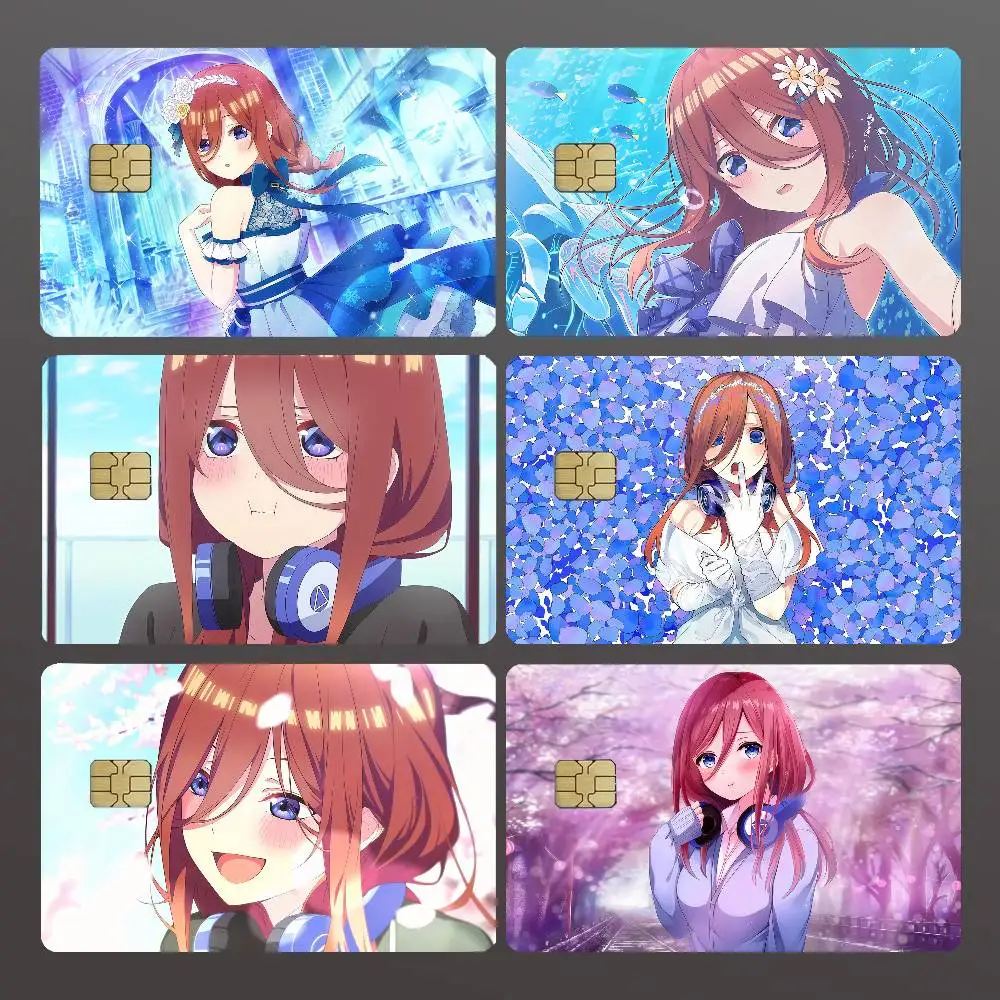 Anime M-Miku N-Nakano Credit Skin Cover Card Stickers 4PCS Film Bus Pass Front Decoration Bank Debit Waterproof