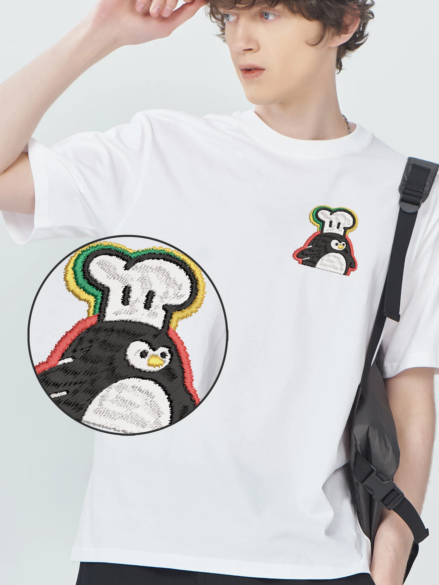 Penguin Chef Embroidered T-Shirt Luxury Designer Soft Cotton Fashion Unisex Crew Neck Breathable Embroidery Tees