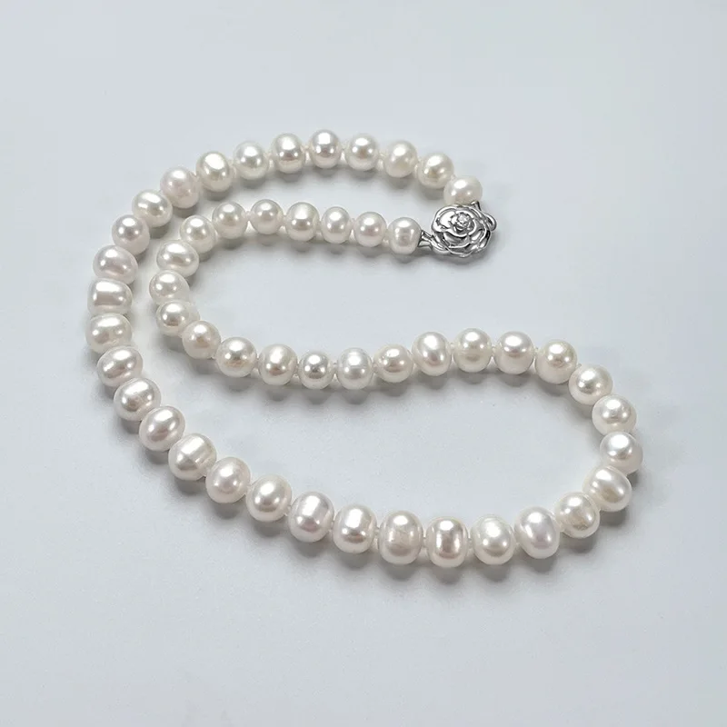 Freshwater Seedless 8-9Mm Pearl S925 Silver Necklace Collarbone Chain Choker
