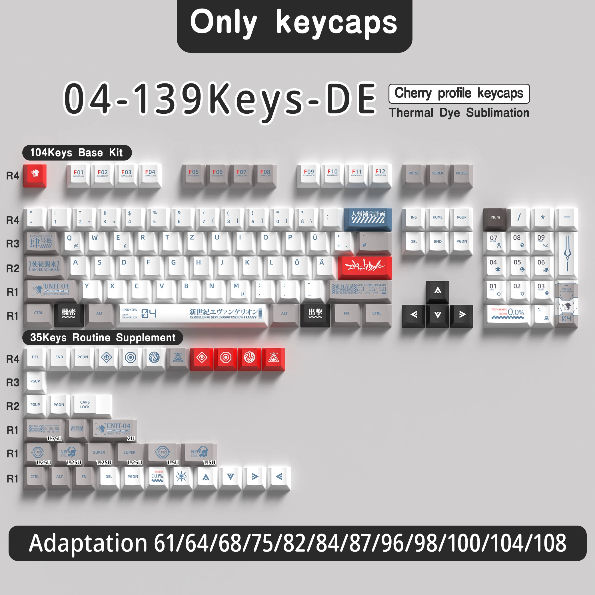 Eva 04 Keycaps Pbt Engels/Frans/Duits/Spaans/Abnt 2/Japans/Uk Keycap Cherry Profile Voor Mechanische Keyboards Iso Womier