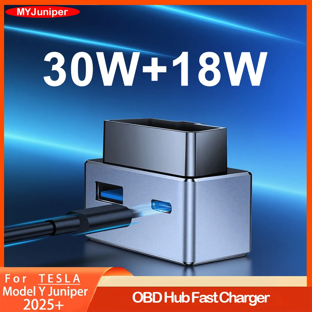 

For Tesla New Model Y Juniper 2025-2020 Model 3 Highland 2024-2017 X S OBD Hub Adapter Charging Splitter USB TYPE-C Port Charger