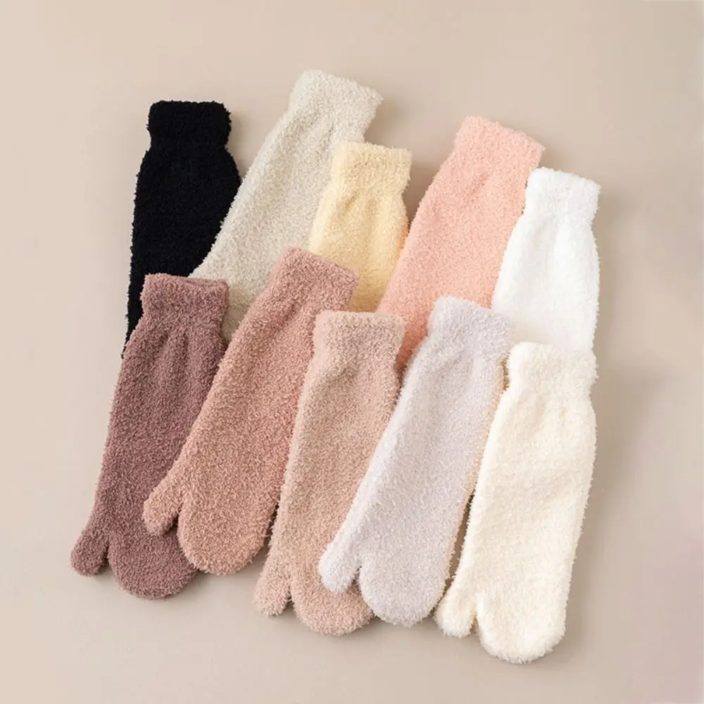 

Kawaii Thickened Warm Two Toe Fleece Socks Mid Tube Sleeping Separate Toe Plush Socks Simple Hosiery Floor Socks Winter Autumn