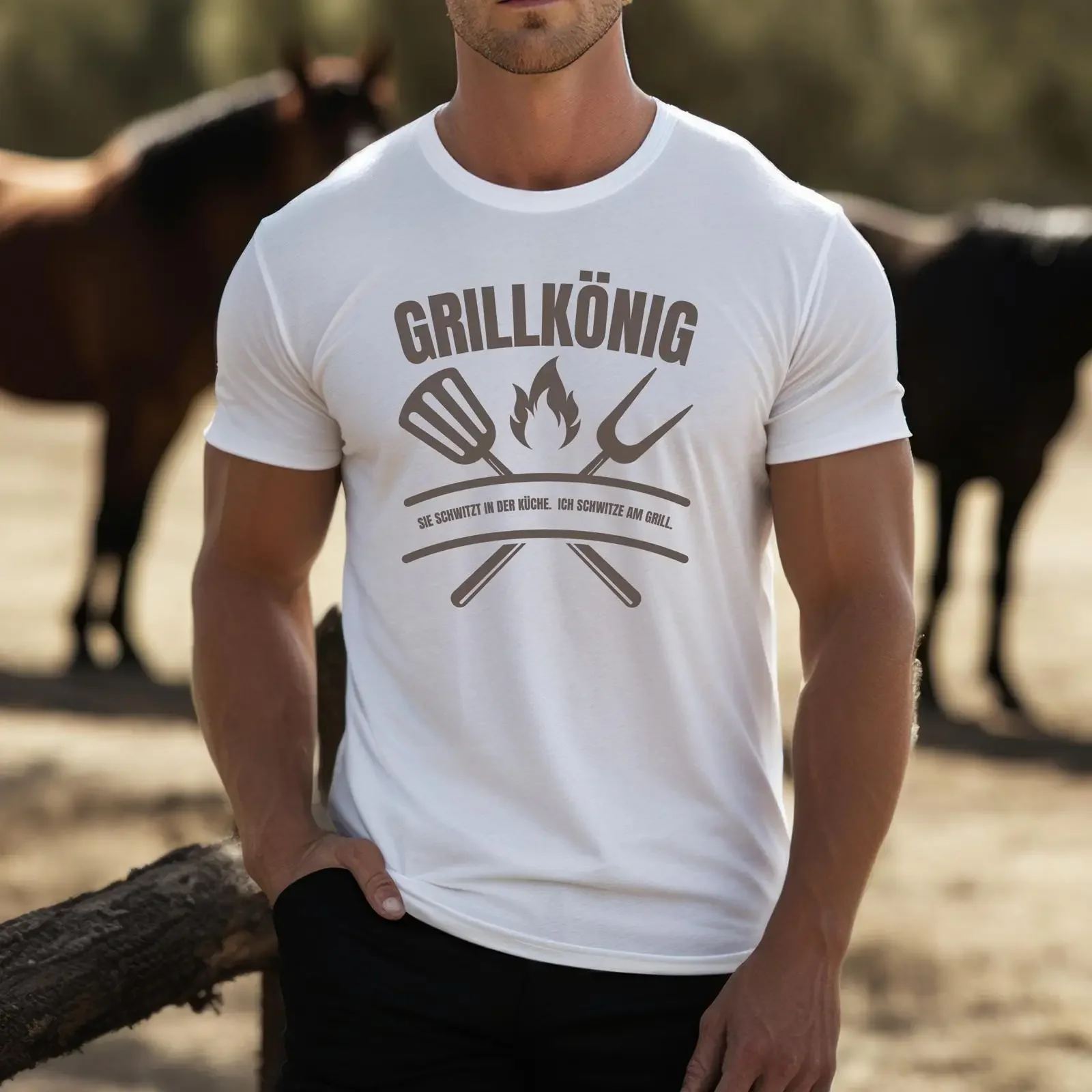 Grill King T shirt with a slogan for masters and their wives vintage Washed Stretched graphic Breathable Slightly Soft homme