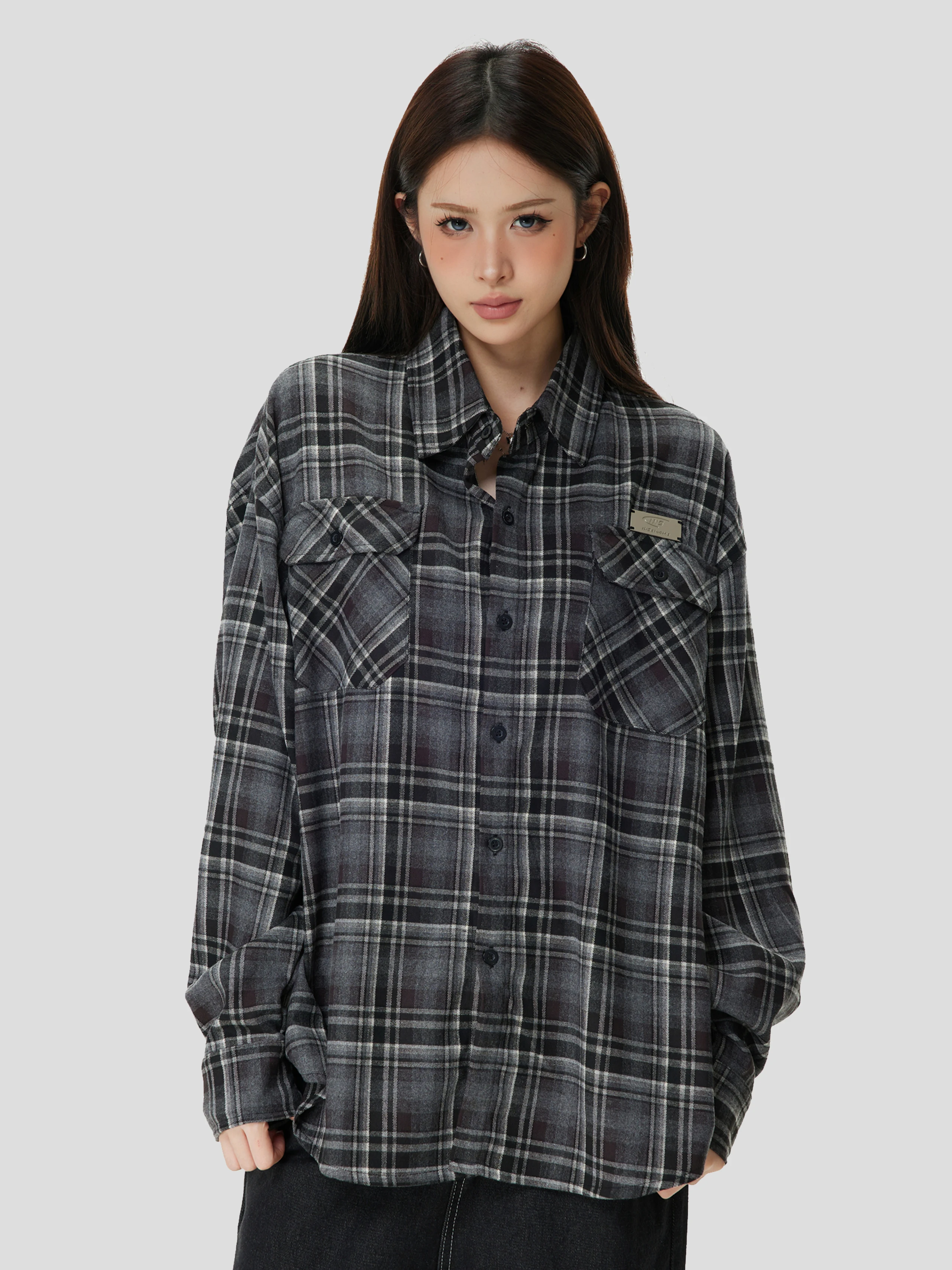 INSstudios Loose Long Sleeve Plaid Shirt Couple's Contrast Color Shirt Casual Vintage Style Polyester Fiber Unisex Spring Aut...