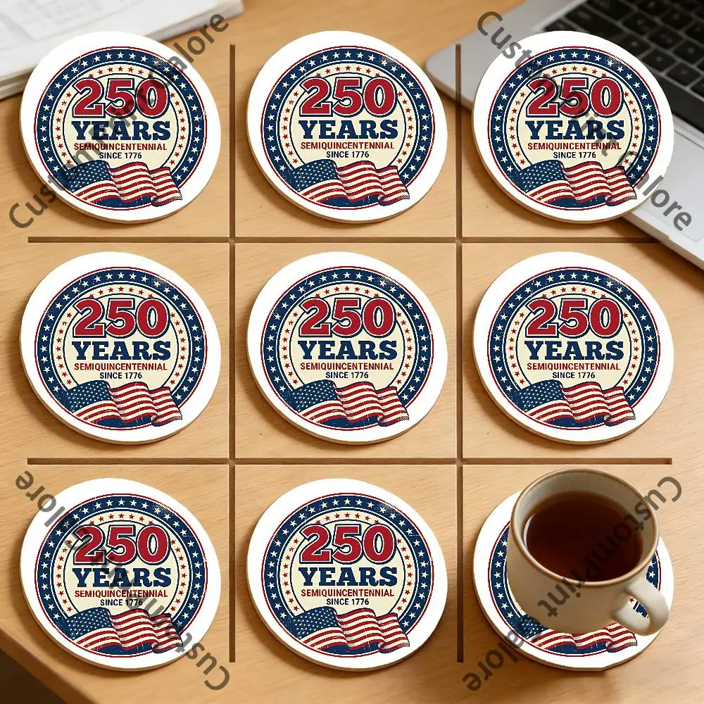

Semiquincentennial American 250 Round Pine Coasters Durable Reusable Beautiful Home Decor Non-Slip Water-Resistant