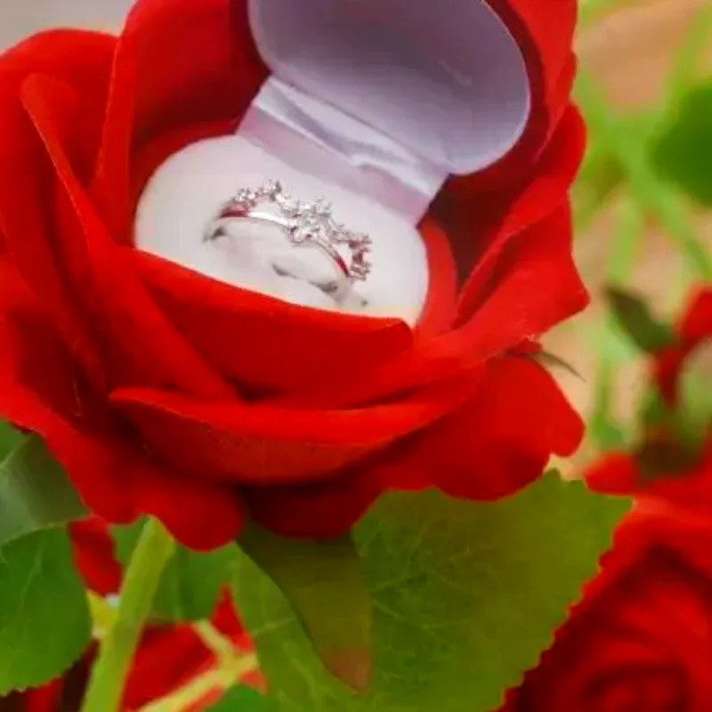 

1/2Pcs Wedding Jewelry Display Storage Case Red Rose Flower Ring Display Box Proposal Engagement Anniversary Romantic Gift Box