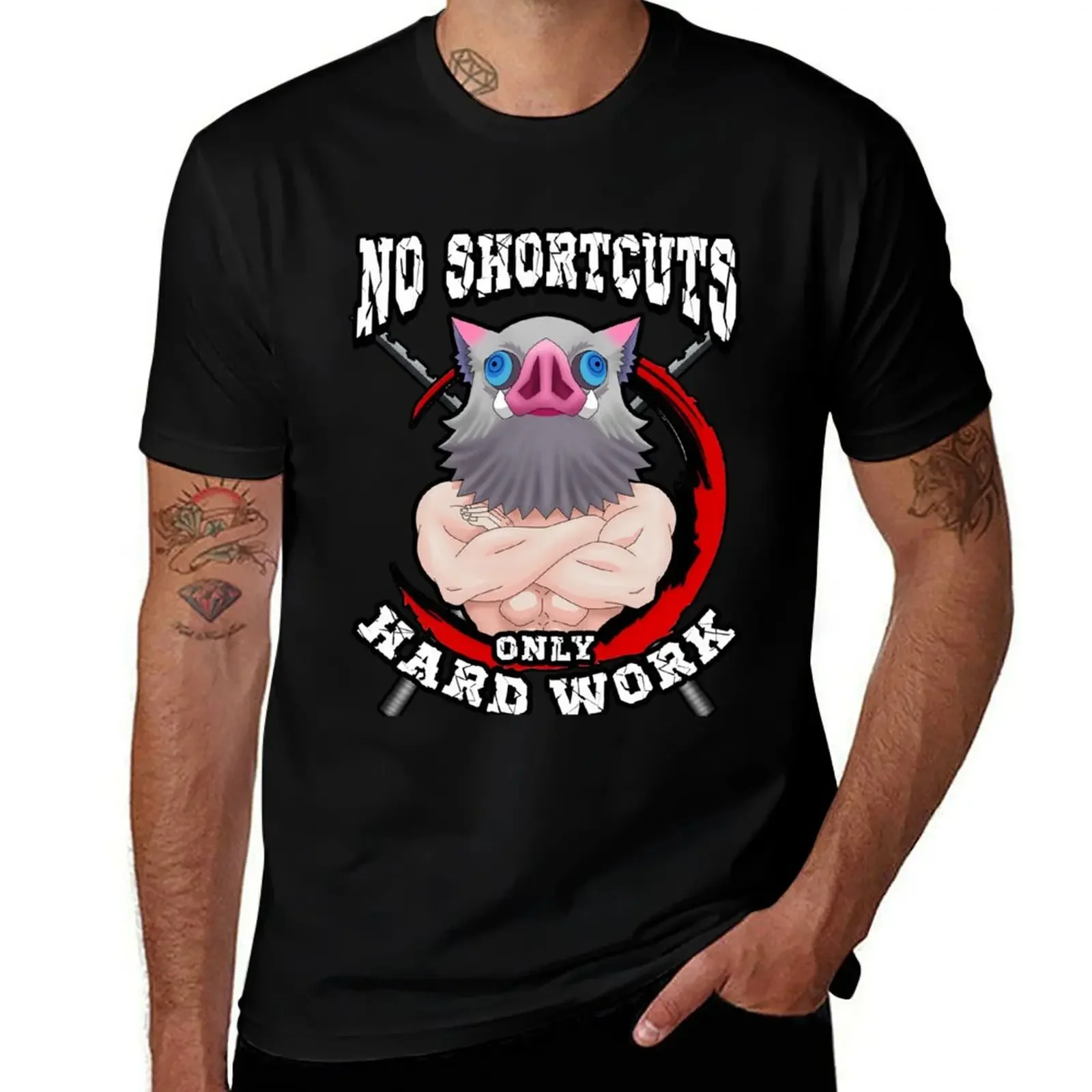 Inosuke No Shortcuts Only Hard Work Gym Tee T-Shirt plain oversizeds valentines boutique clothes plain white t shirts men