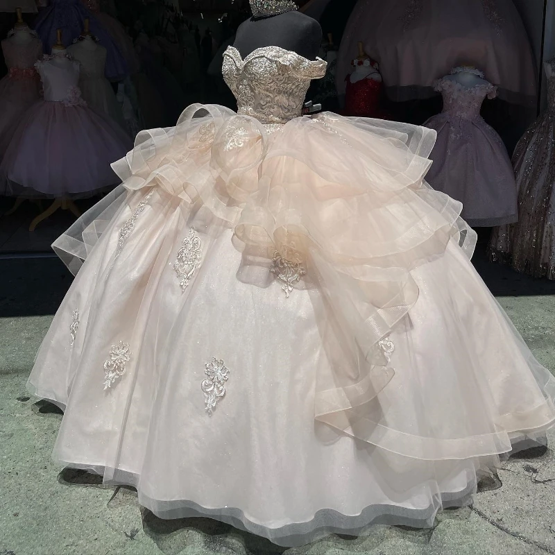 Lorencia-vestido De Quinceañera De princesa rubor, vestido De baile, escote Corazón, Apliques De encaje, volantes De cuentas, dulce 16, 15 Años, YQD337