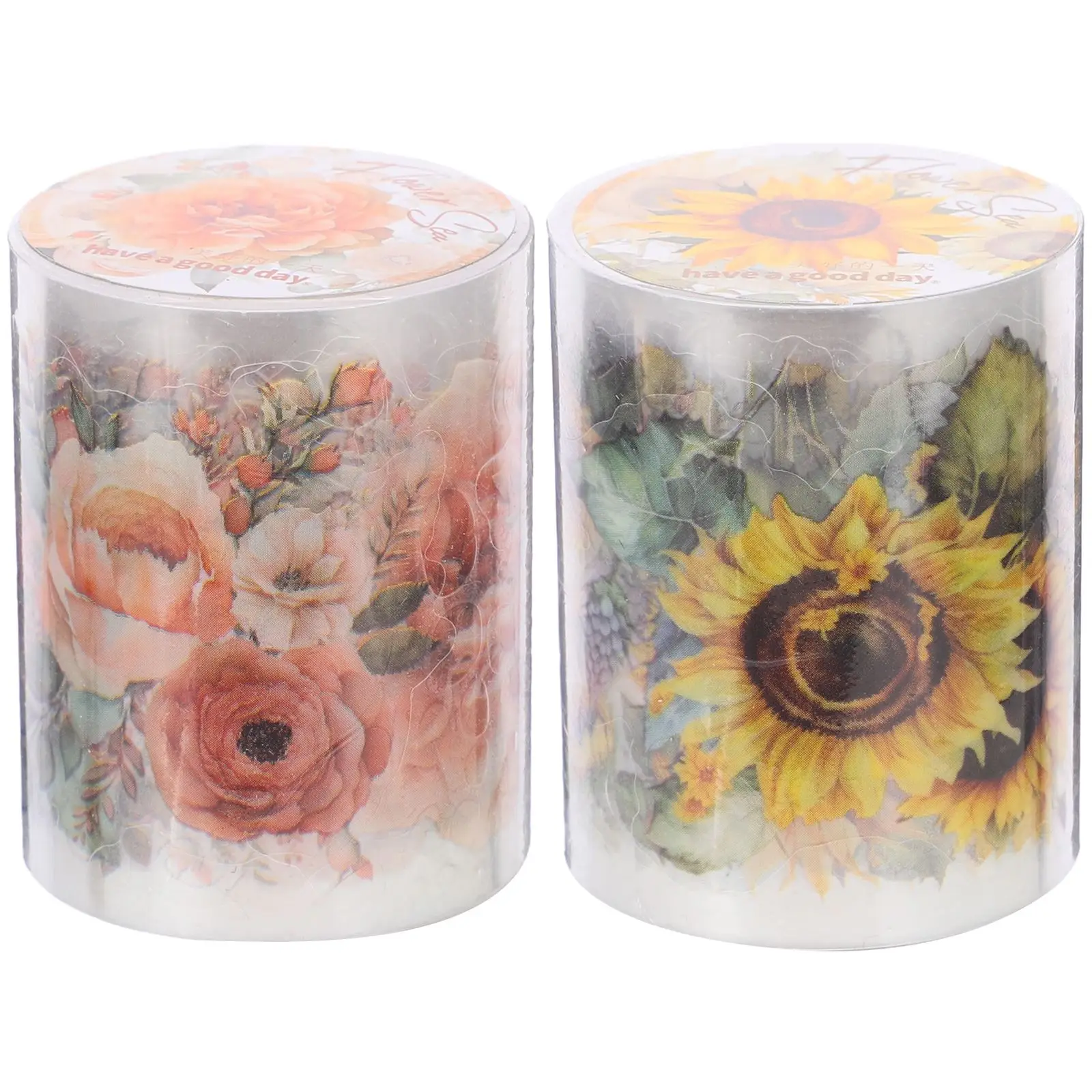 

2 Rolls Plant Sunflower Rose Notebook Material Decoration Collage Tape Scrapbook Tape Pet Adhesive Tape Vintage Plants Pattern