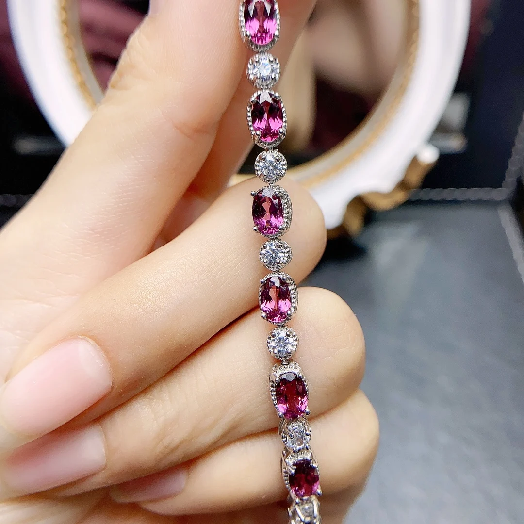 

FS Natural Garnet Bracelet S925 Sterling Silver With Certificate 4*6mm Gemstone Fine Charm Weddings Jewelry for Women MeiBaPJ