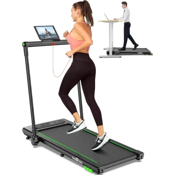 

THERUN 2.5HP Treadmill, 2 in 1 Under Desk Walking Pad Treadmill, Electric Compact Space Folding Treadmill for Home Office