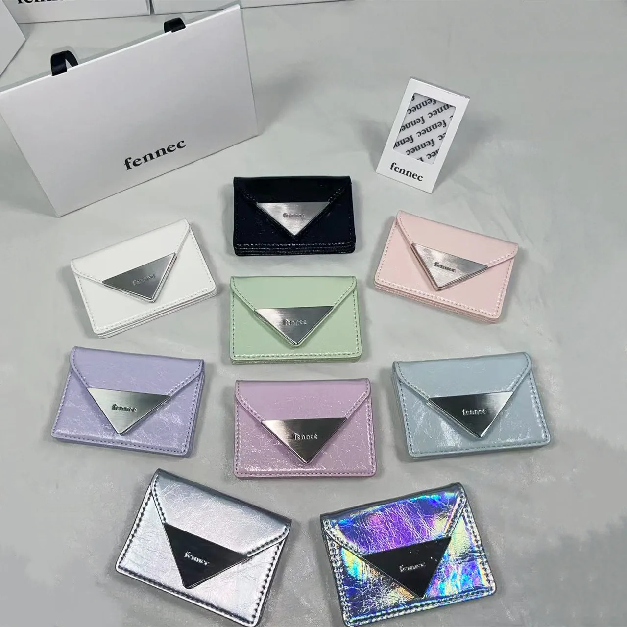 

Fennec Korea New Cowhide Card Holder Triangle Badge Flip-Cover ID Card Case Classic Coin Pocket Multi-Color Wallet