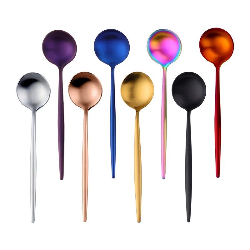 Colorful Portuguese Tea spoons 304 Stainless Steel Tableware Cutlery Unique Gold Small Dessert Spoon Silver Mini Coffee Scoop