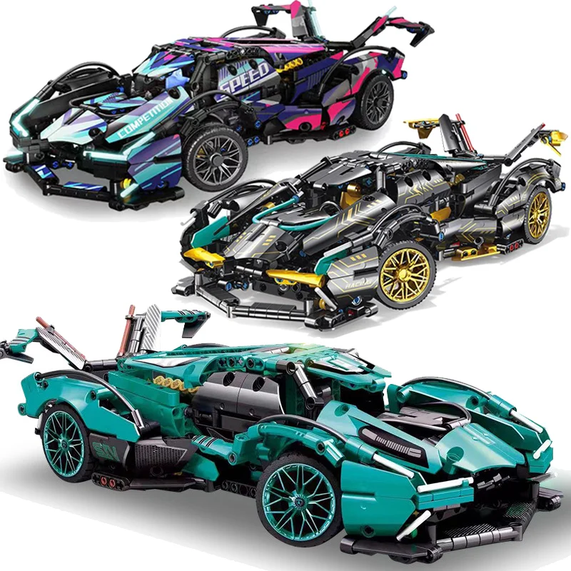 Technical Super Racing Car Building Blocks Tiffany Blue Lamborghinis V12 Vehicle Model Assemble Bricks Toys for Adult Kid Gifts