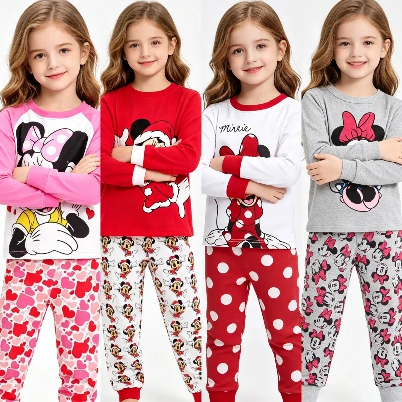 Toddler Girls Cartoon Print Pajama Set Long Sleeve Top Pants Kids Soft Breathable Sleepwear Home Loungewear Night Outfit 2-6Y