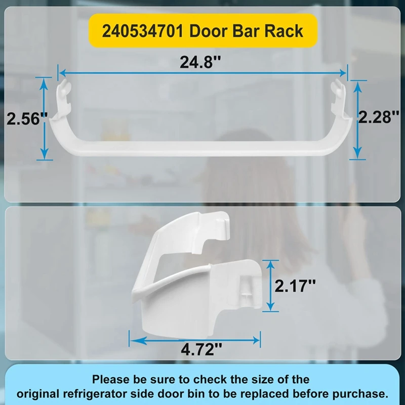 2 PCS Door Shelf Rack Bar White ABS For Frigidaire Or Kenmore Refrigerator Door Bar Retainer Rail Replace 948952, AP3214631