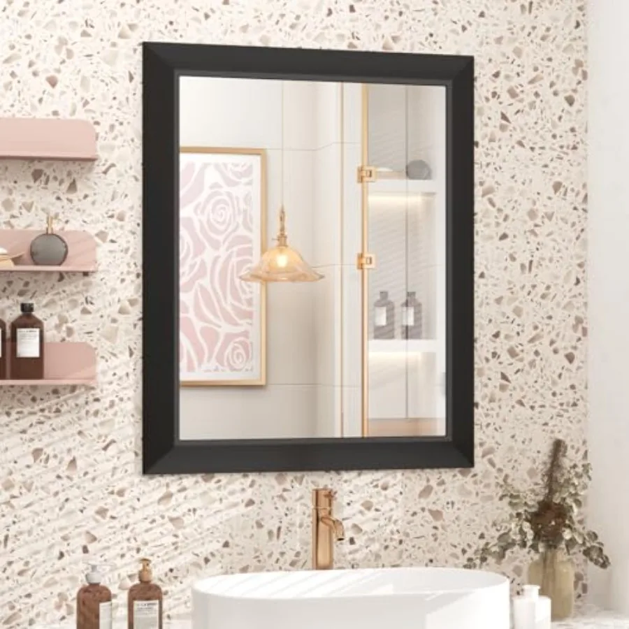 

Matte Bathroom Mirror for Over Sink 24x 28 inch Metal Thick Frame Rectangle Vanity Mirror for Wall Anti-Rust Horizontally or Ve