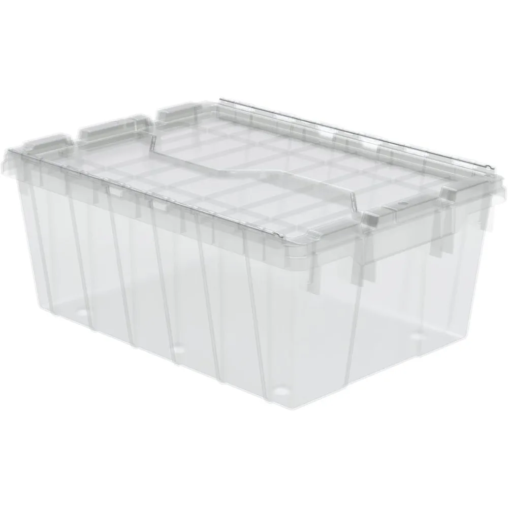 Plastic Storage and Distribution Container Tote with Hinged Lid (6 Pack), 21.5