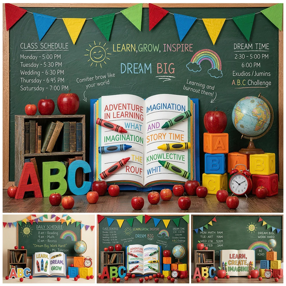

Mocsicka Back To School Backgrounds For Photographs Classroom Party Backdrop Blackboard Book ABC Decoration Student Photo Studio