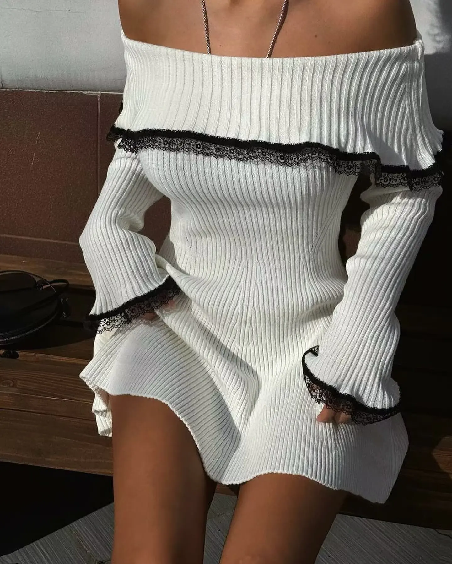 Autumn Off The Shoulder Sweater Dress 2025 Elegant Long Sleeve Knitted Dress Sexy Causal Warm White Dress Women