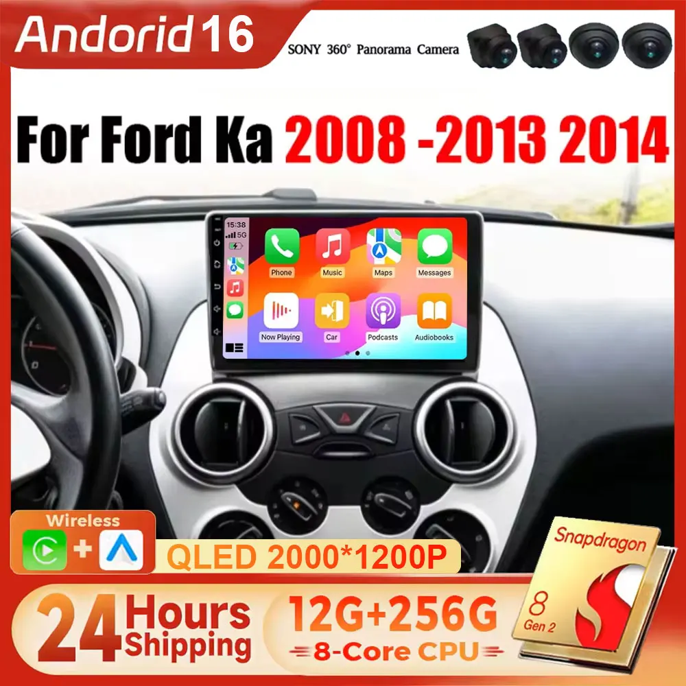 Android 16 Autoradio für Ford Ka 2008-2014 mit GPS-Navigation, Android Auto, Carplay, WiFi, Monitor, Display, Stereo, kein 2DIN.