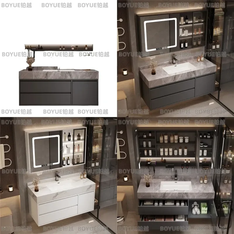 Modern Ceramic Integrated Basin Bathroom Vanity Cabinet Countertop Washbasin Sink Combo Unit for Toilet Area Home Decor