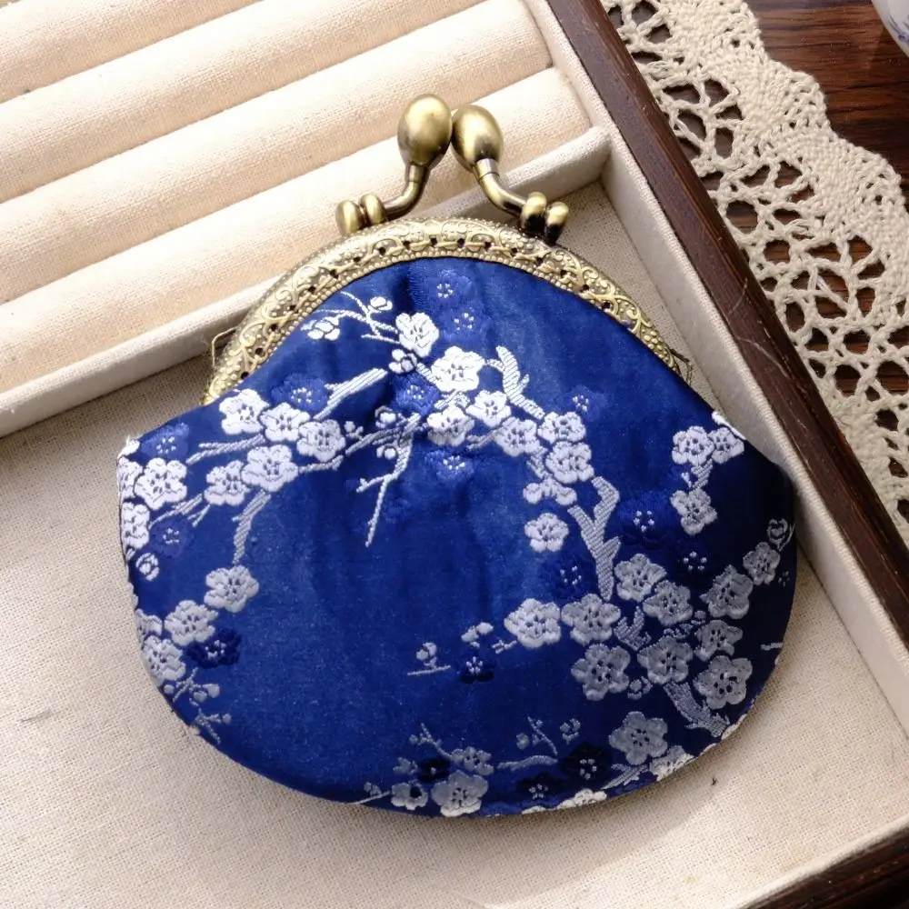 Anti-lost Kiss Lock Coin Purse Thickened Polyester Brocade Mini Pouch Shell-shaped Chinese Style Embroidered Small Pocket