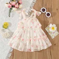 Summer Baby Girl Dress Girl Bow Strap Full of Flower Printed Chiffon Princess Dress Children's Dress