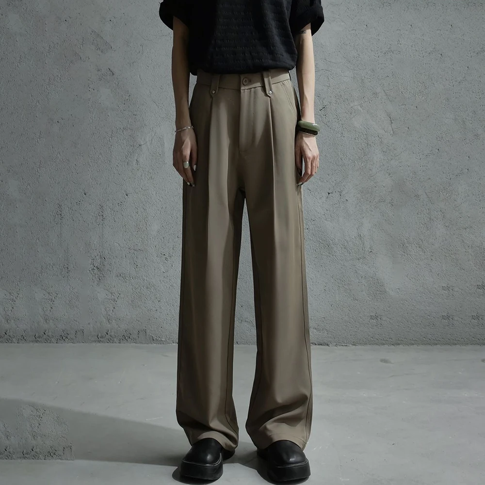 

Summer New Men's Solid Color Straight Leg Trousers American Retro Fashion Trendy High Street Loose Casual Simple Men's Bottoms