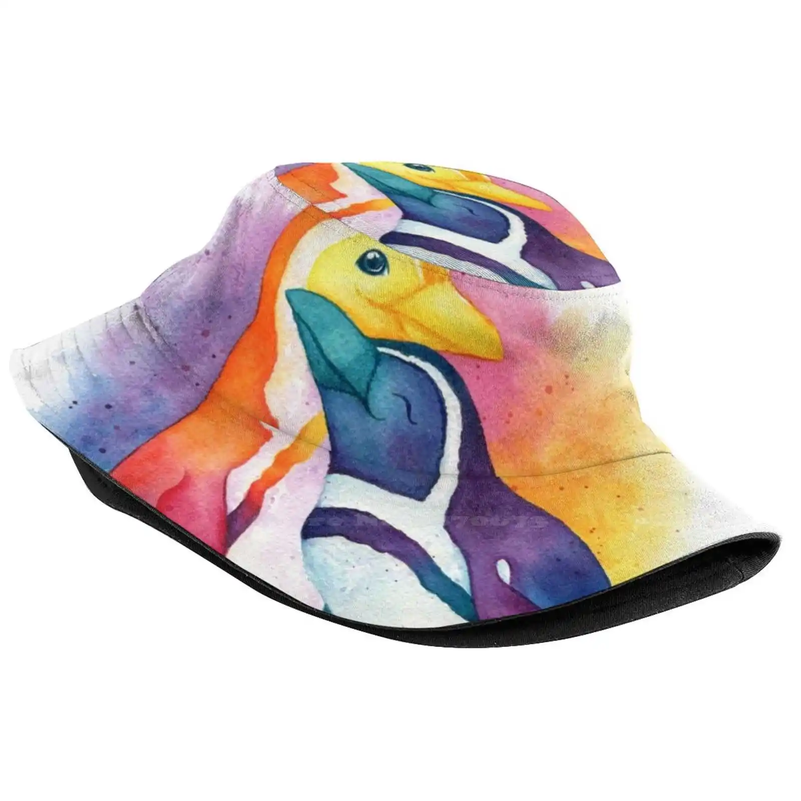 Pride Penguins - 2018 Korean Caps Funny Beach Bucket Hats Pride Penguin Happy Pride Penguin Art Watercolor Penguin Gay Rights
