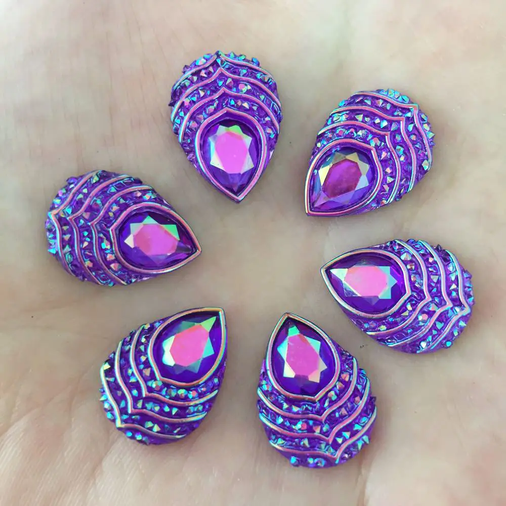 Shiny AB Resin Drop Peacock Eye Gem Flatback Rhinestone Applique Scrapbook Wedding DIY Ornament Decor Crafts