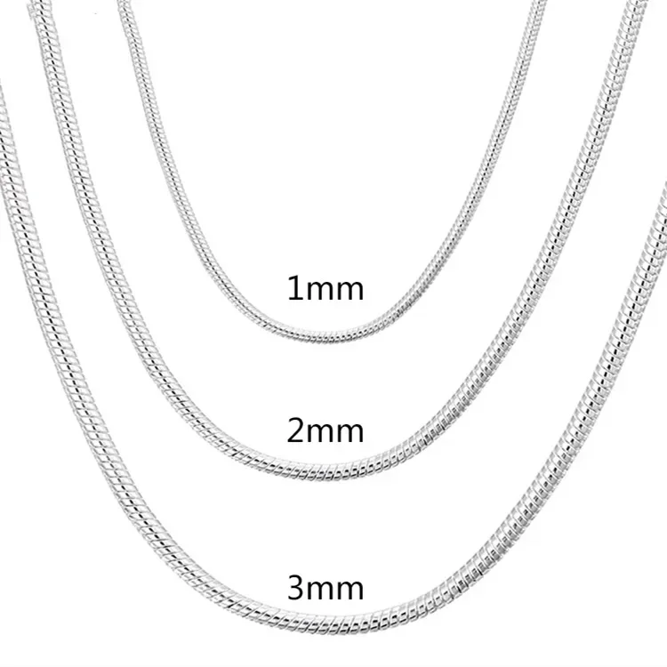 Wholesale 925 Sterling Silver 1/2/3mm Solid Snake Chain Necklace For Men Women Necklaces Fashion Jewelry For Pendant