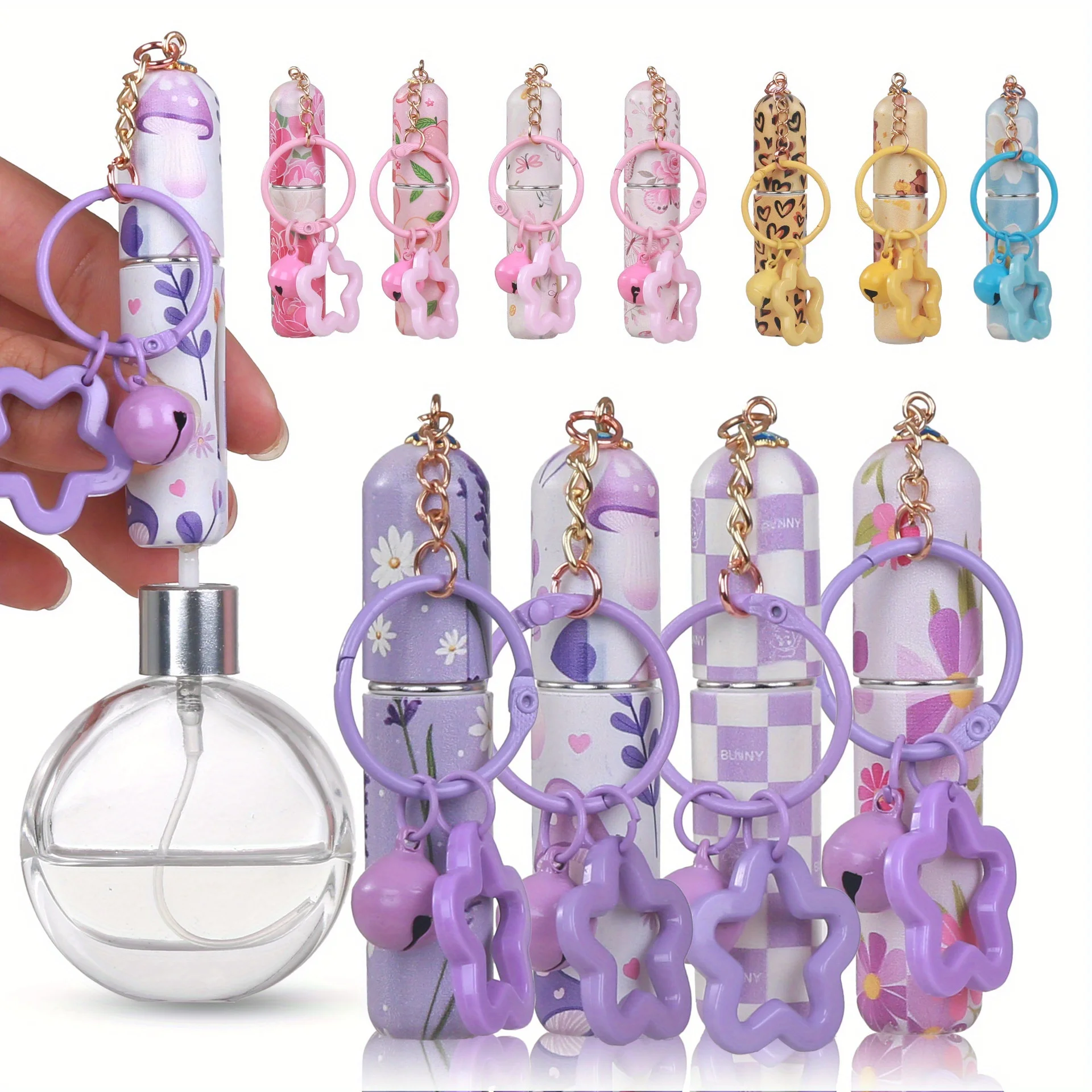 

2PCS Flower Empty Spray Bottle with KeychainPortable Mini Refillable Perfume Aftershave Spray Atomizer Empty Spray Bottle 5ml
