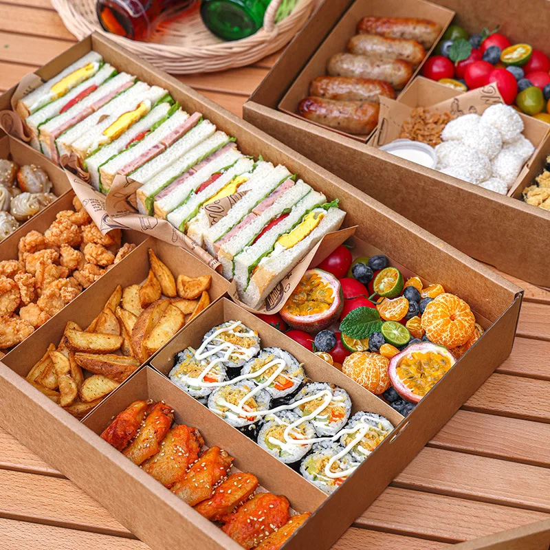 Customized. Picnic Box Disposable Packing Lunch Box Spring Outing Camping Internet Celebrity Kraft Paper Barbecue Snack Box Dire
