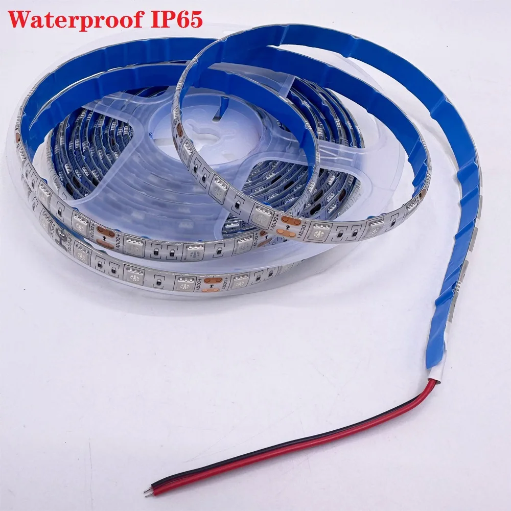 Fita flexível impermeável e não-impermeável, Fita LED Strip, Corda Stripe, SMD Chip, 5050 Vermelho, 1m-5m, 60LEDs/m, 300 LEDs, DC 12V