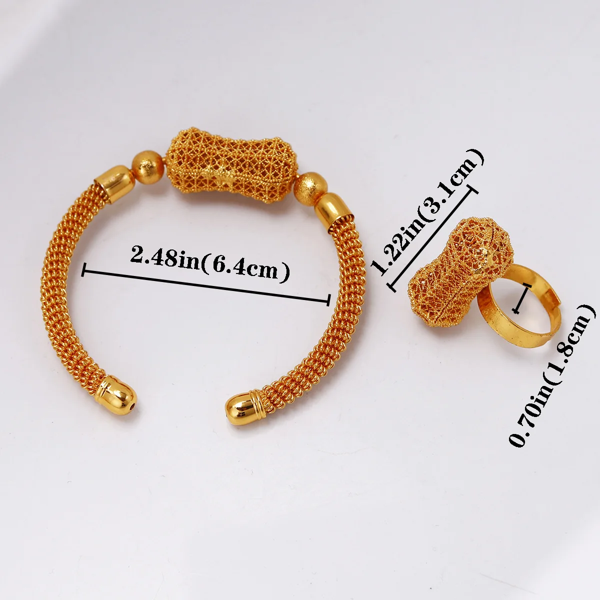 New Fashionable Premium Dubai 24K Gold Plated Bracelet Ring Elegant Wedding Party Jewelry Set for Lover 666