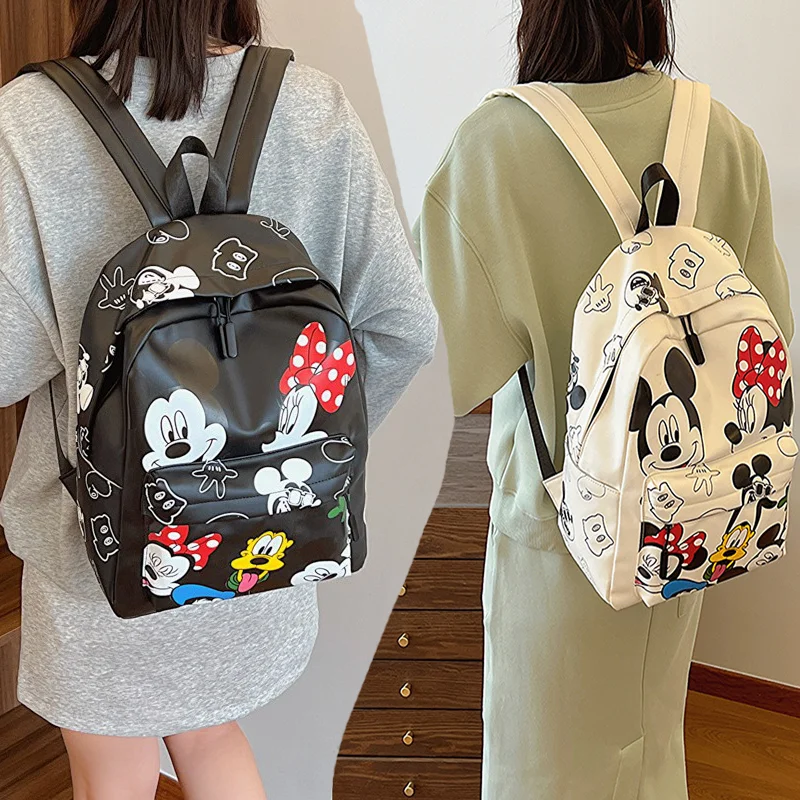 

Disney Mickey Mouse PU Leather Backpack Classic Cartoon Laptop Bag Large Capacity Student SchoolBag for Women Fashion Tote Bag