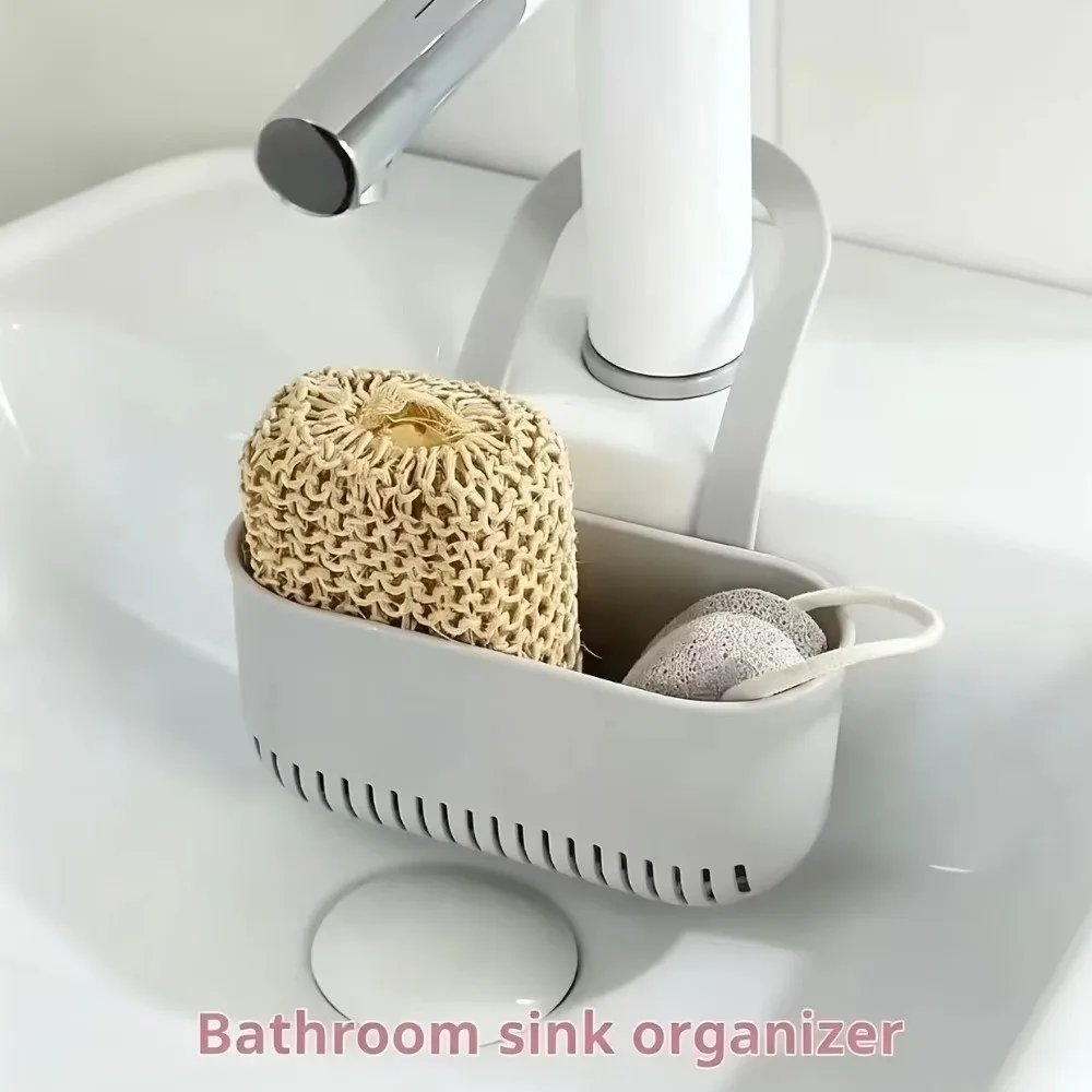 Space Saving Kitchen Faucet Drainage Basket Compact Plastic Sink Drain Rack Dual-Use Sponge Holder Kitchen Sink