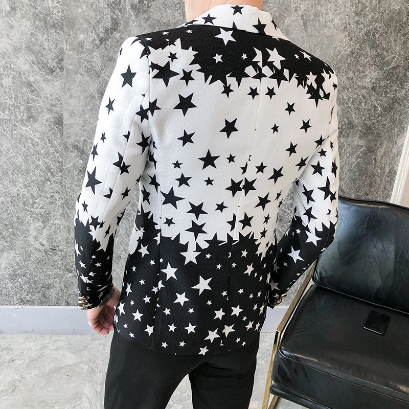 Star Print Slim Fit Blazers 2024 New Men\'s Club Dress Groom Tuxedo Men\'s Formal Wedding Prom Suit Jacket Brand Costume Homme