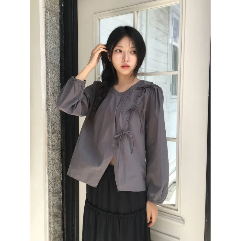 Ele rond Ne Knot irt femmes Chic début du printemps nouveau Sle Agel fibre de Polyester coréen Sle coupe ample