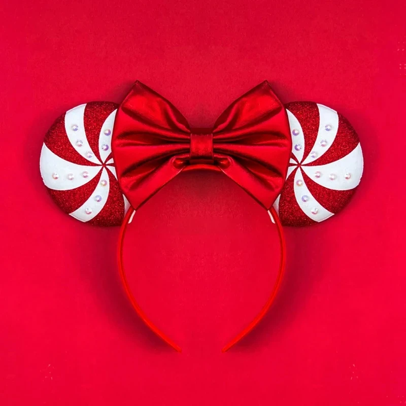 Disney Mickey Mouse Lollipop Candy Cane Ear Christmas Headband for Adults Girls Kids Hairbands Women Plush Bows Hair Accessories