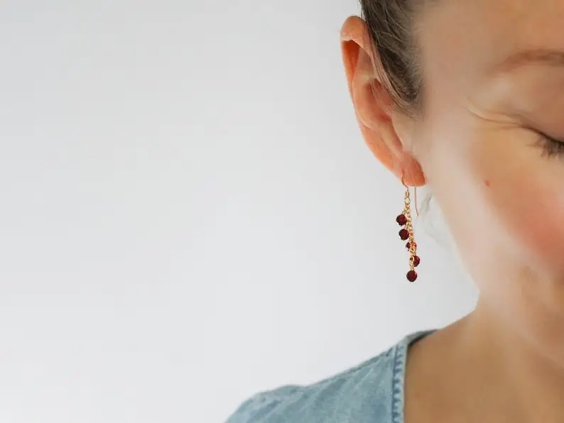 Garnet Cluster Earrings . Garnet Earrings Gold . Garnet Dangle Earrings in