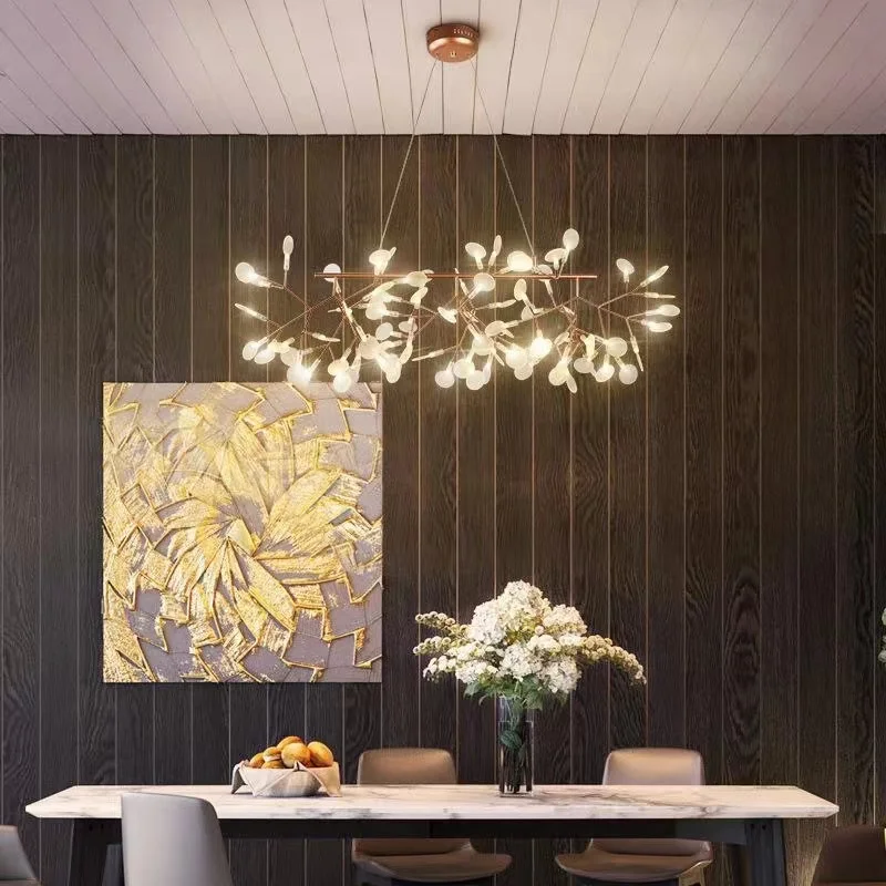 

Living Room Chandelier Art Hanging Nordic Modern Kitchen Dining Room Firefly Lamp Rose Gold/Black/Champagne Gold Round Indoor