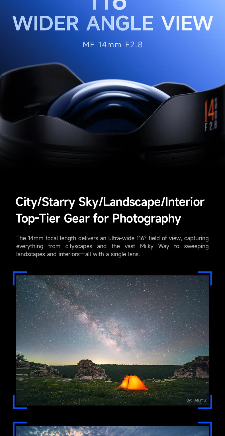 Brightin Star 14mm f2.8 Vollformat-Objektiv mit manuellem Fokus und 116° Weitwinkel für spiegellose Sony E / Z / L / RF-Mount-Kameras – Detail 3