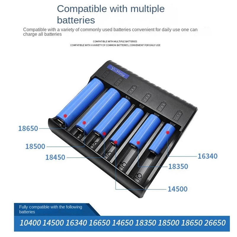 6 Slot Electric Battery Charger Plastic Smart LED Indicator USB Charger AA/AAA Nimh/Nicd Rechargeable Battery Charger