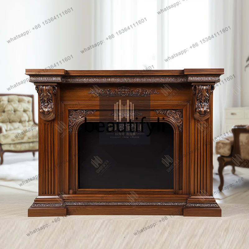 American solid wood fireplace rack European retro fireplace cabinet decorative cabinet living room display cabinet