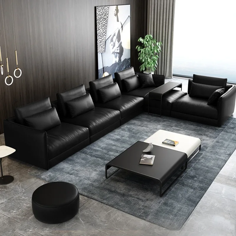 Customized Italian Minimalist First-layer Leather Sofa, Living Room, Villa Down Corner Sofa, Straight Row