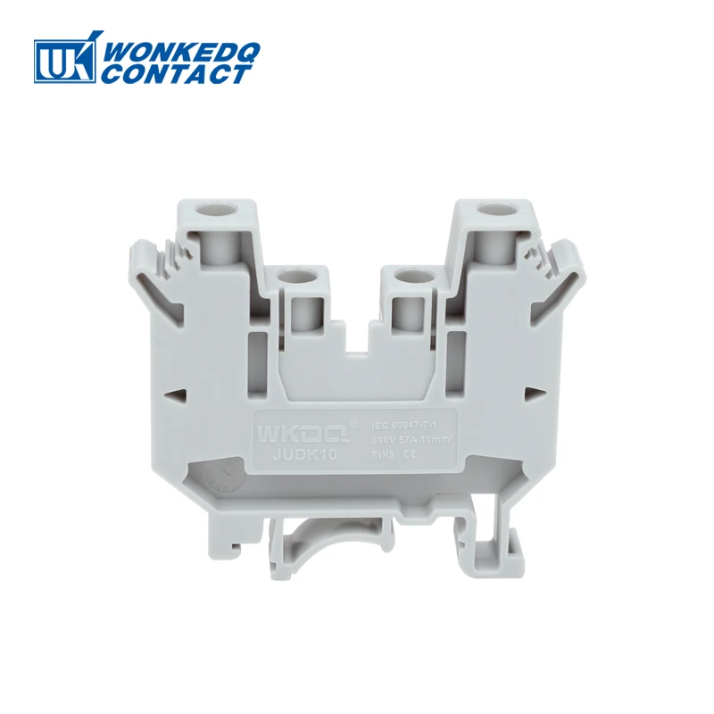 UDK-10 Screw 4  Wire Connector, 10mm² Electrical Din Rail Terminal Block, 2 input/output Feed-through Plug Terminals UDK10